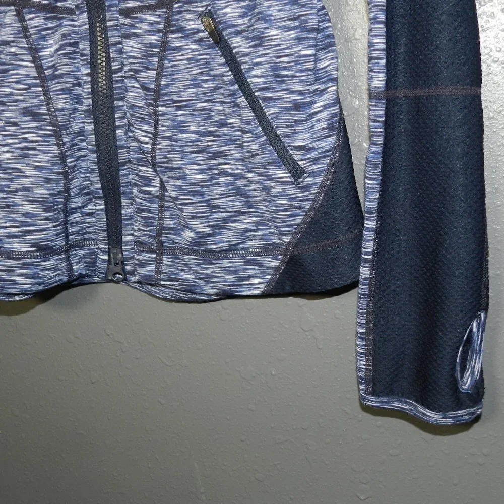 Zella Women Navy Blue Heather Zip Up Fitted Workout Thumbhole Jacket Size Medium - Picture 3 of 8